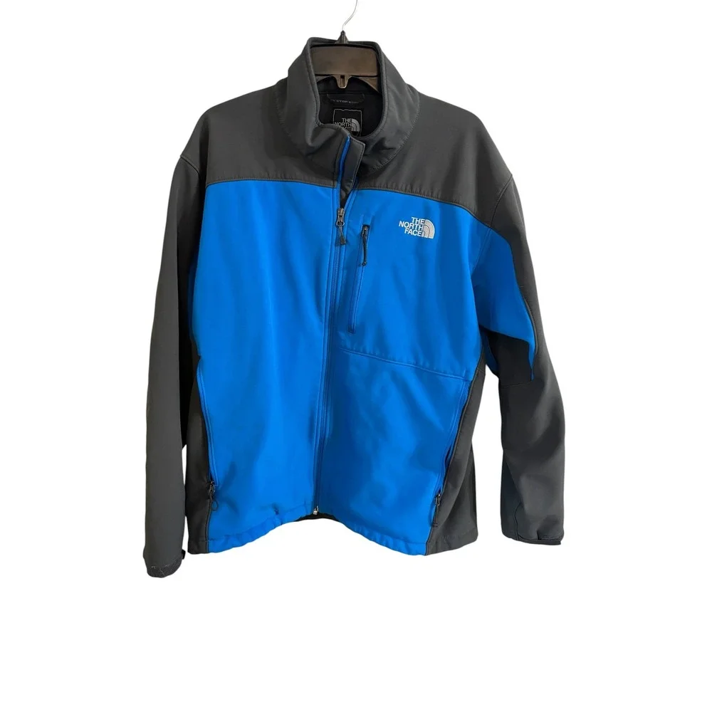 The North Face Apex Bionic Softshell Jacket Mens XL Blue Grey Windproof Full Zip